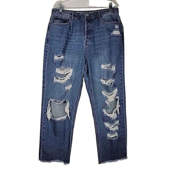 Vanilla Star Women's 90's Boyfriend Jeans Size 15 Button Fly Blue Denim 33X26 - Picture 1 of 10